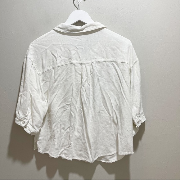 GENTLE FAWN Women’s Ivory BYRON Top In Linen One Pocket Boxy Button Sleeve Sz L - Picture 3 of 9